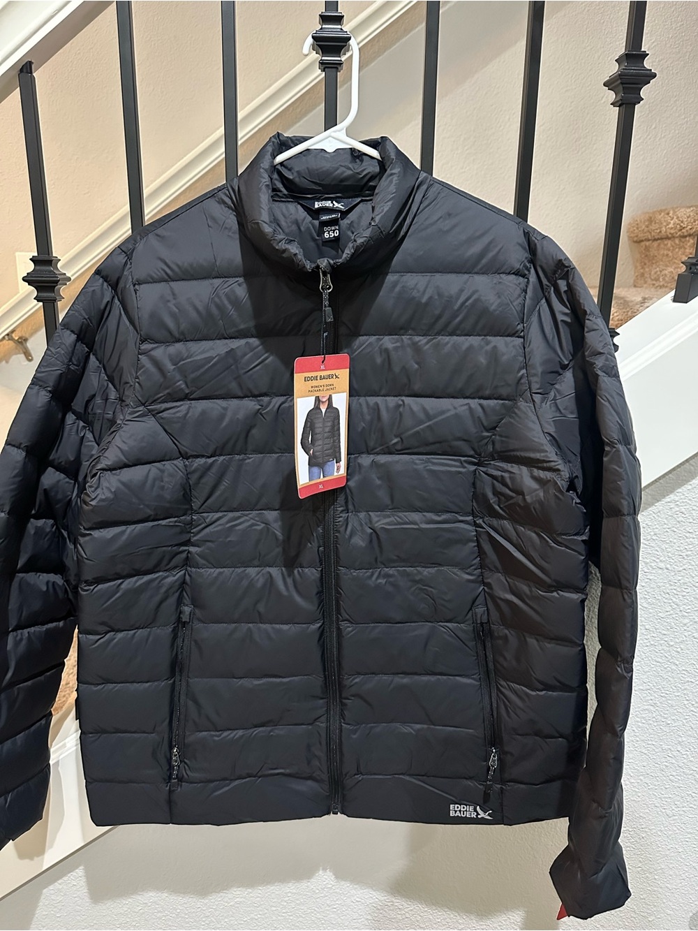 Eddie Bauer Black 650 Down Quilted Lightweight Packable Puffer Jacket Women's XL - Picture 5 of 9